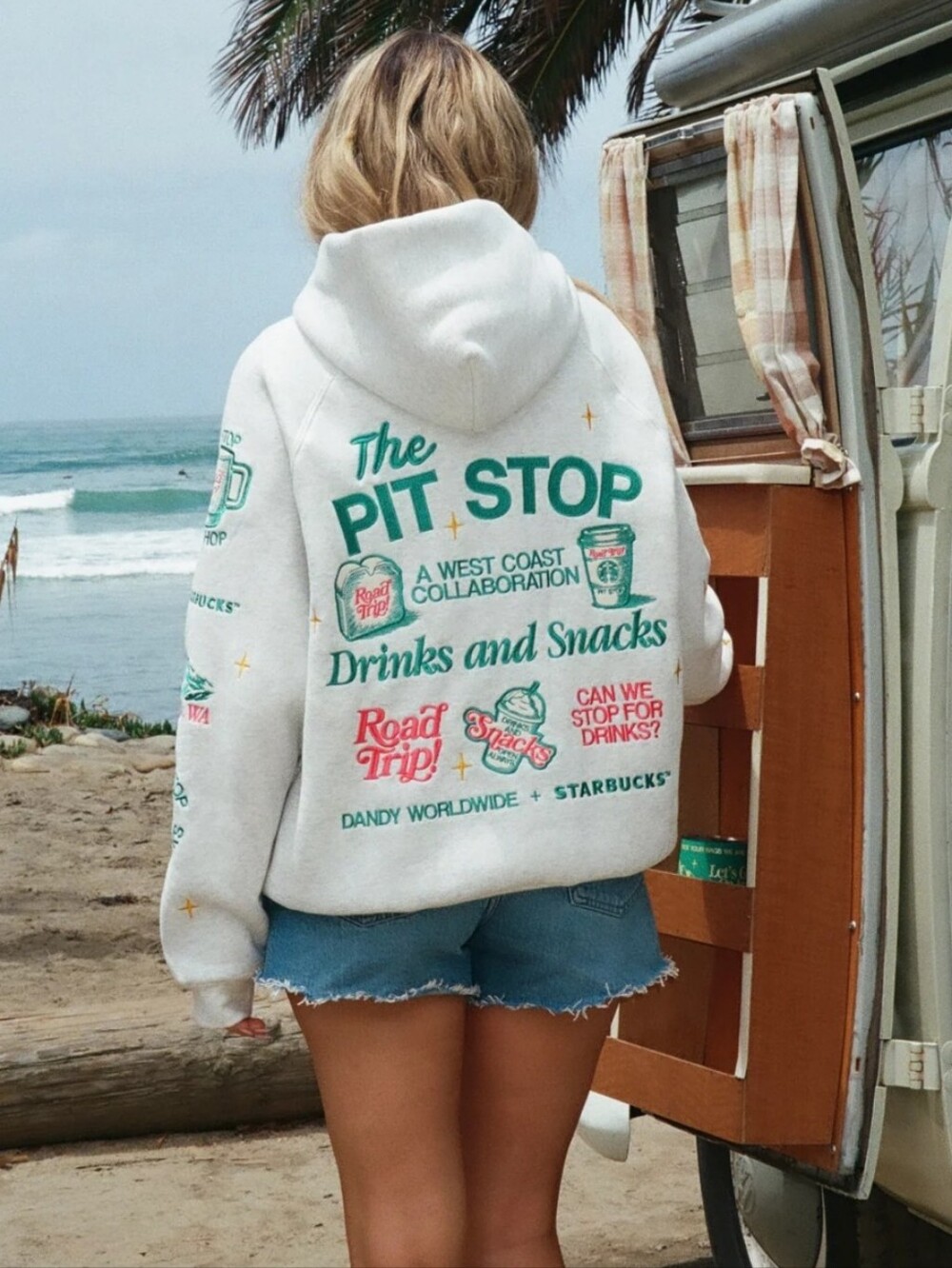 The Pit Stop White Graphic Hoodie Jacket - Starbucks x Dandy Collaboration